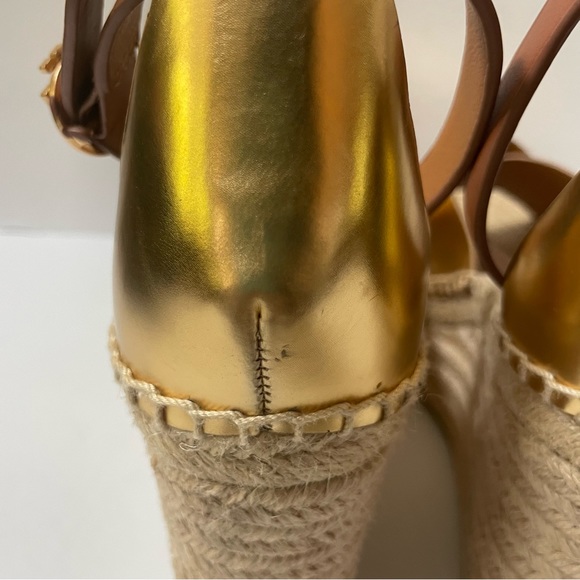 TORY BURCH Matte Metallic Gold Selby Wedge Platform Espadrille Sandals S… - Picture 11 of 15